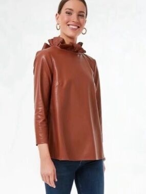 Tuckernuck Rustic Cognac Faux Leather Ruffle Top